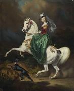 Charles Christian Nahl and august wenderoth Reiterin auf nach links aufsteigendem Schimmel . Germany oil painting artist